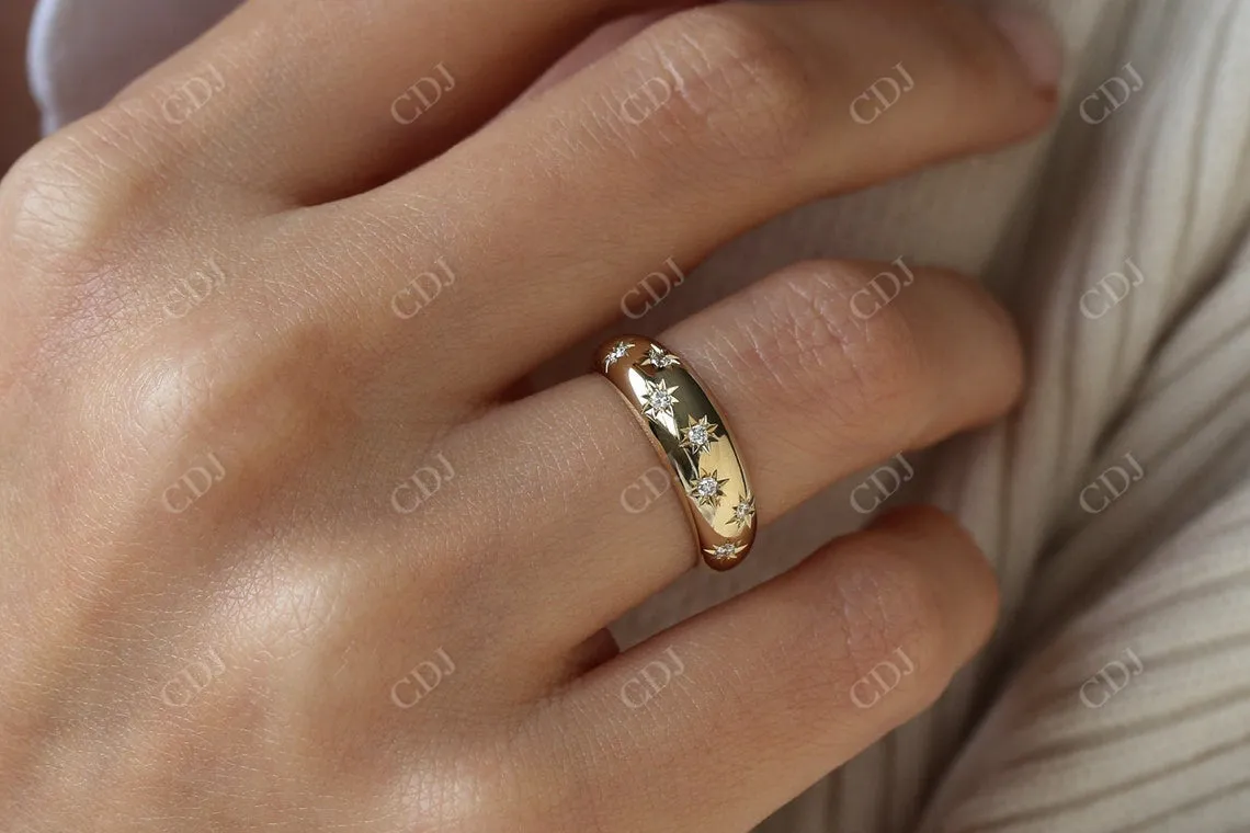 0.11CTW Natural Diamond Plain Yellow Gold Wide Wedding Band