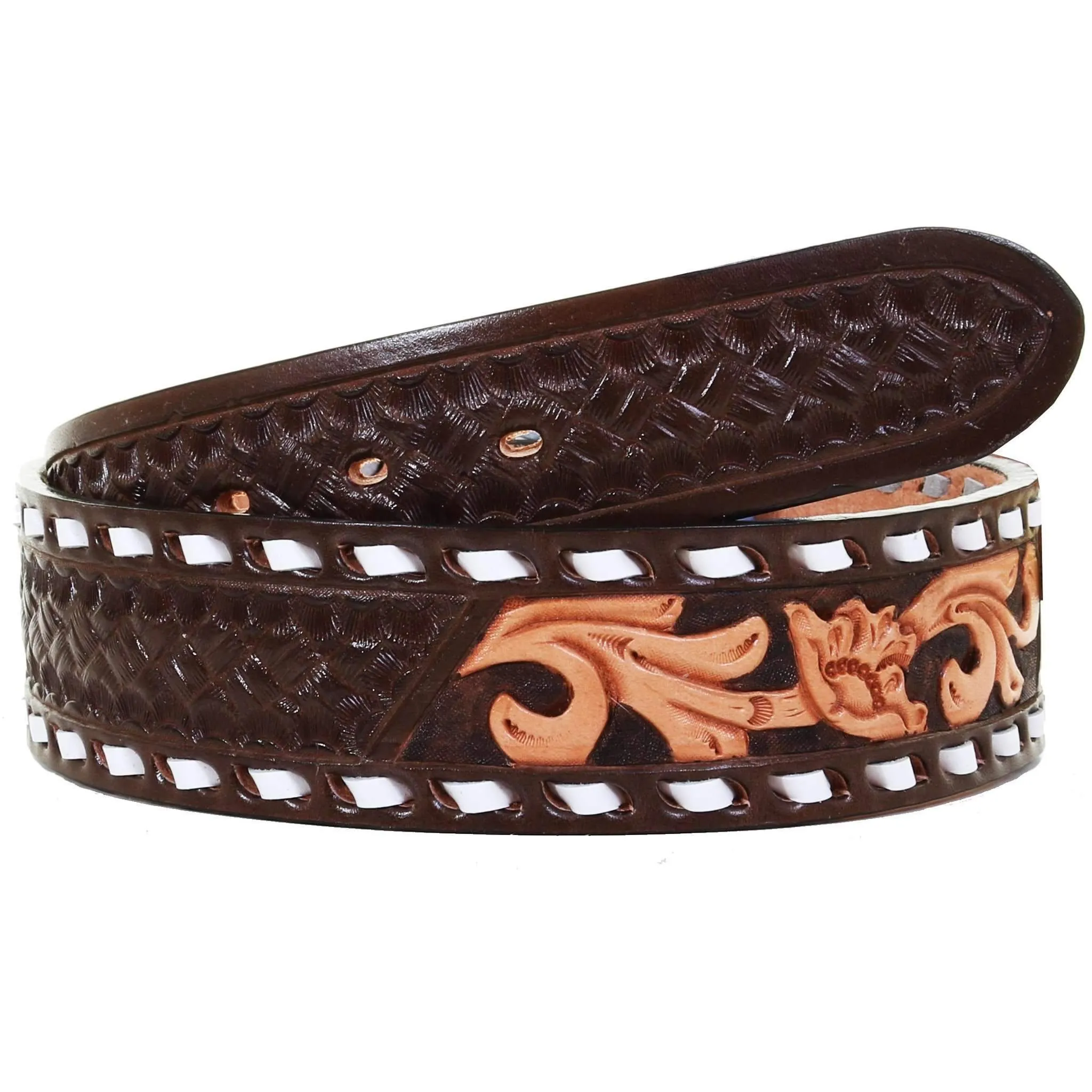 B1023 - Floral Tooled Buckstitch Belt