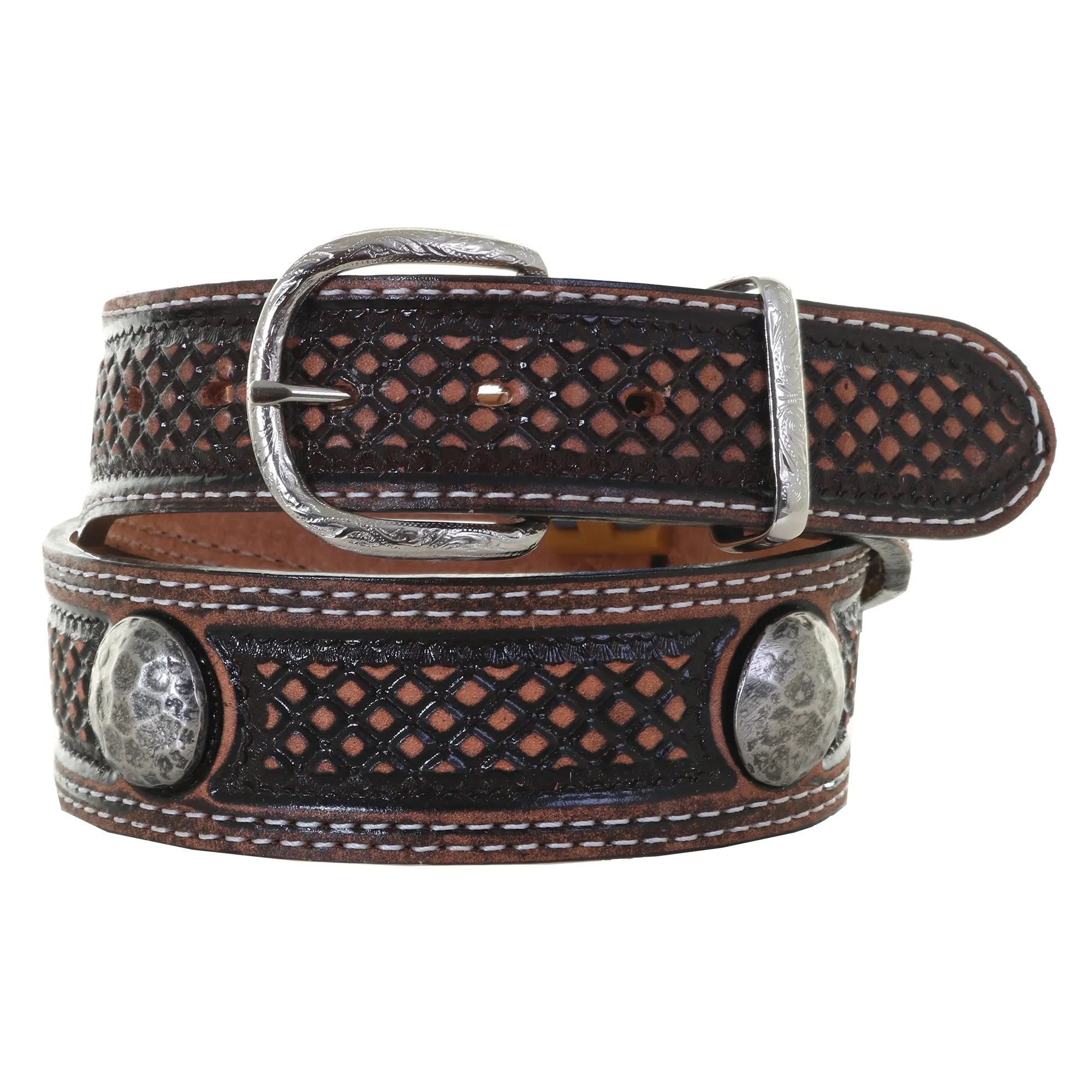 B1127 -  Brown Vintage Diamond Tooled Belt