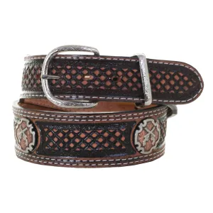 B1127 -  Brown Vintage Diamond Tooled Belt