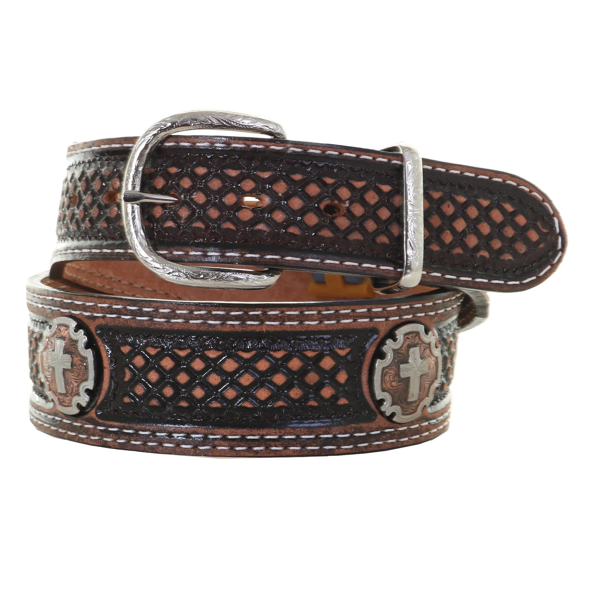 B1127 -  Brown Vintage Diamond Tooled Belt