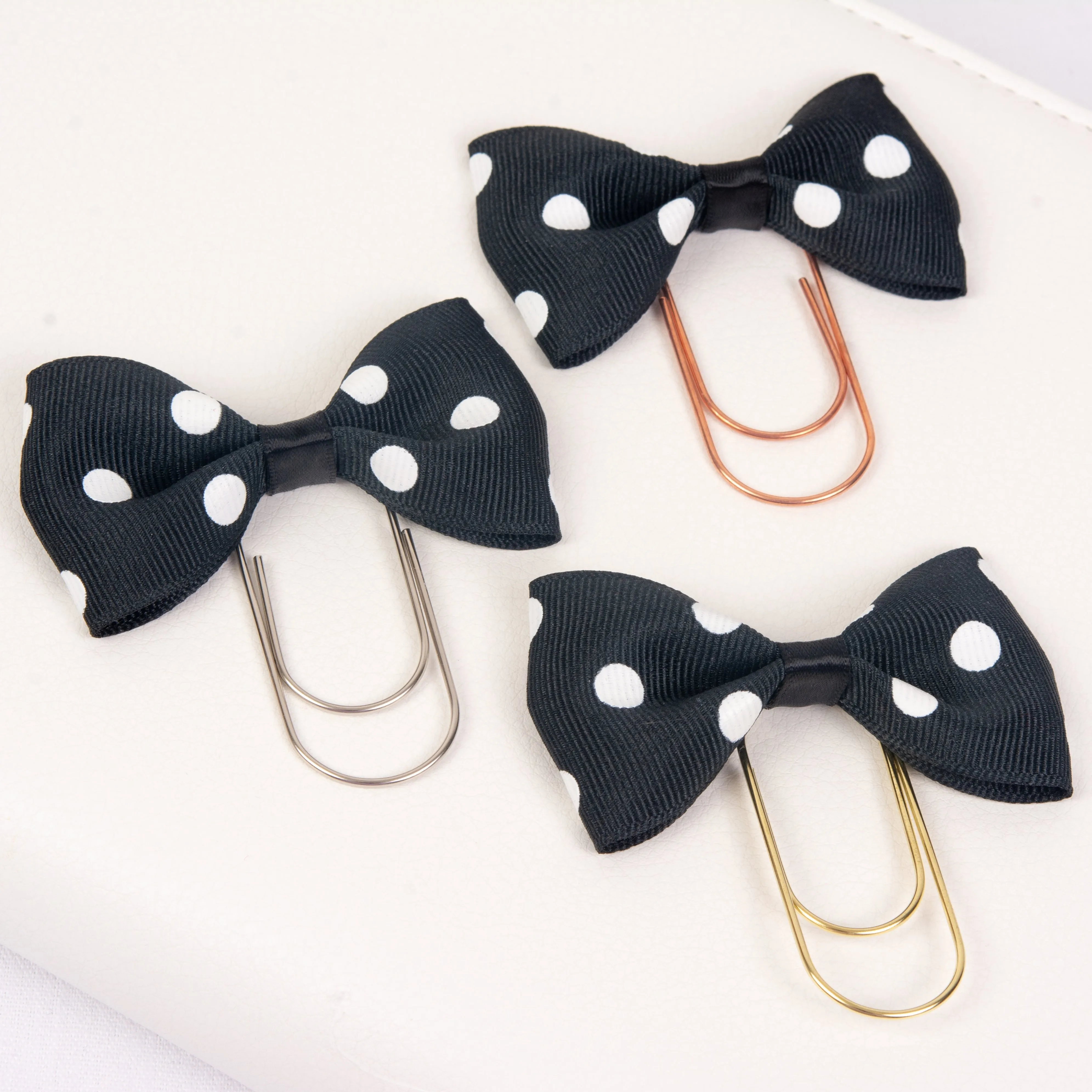 Black Dotted Bow Wide Planner Clip - Bookmark in Silver, Gold or Rose Gold