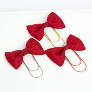 Cranberry Red Bow Wide Planner Clip - Bookmark in Silver, Gold or Rose Gold