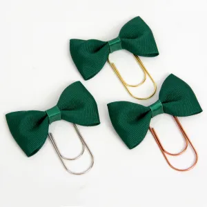 Forest Green Bow Wide Planner Clip - Bookmark in Silver, Gold or Rose Gold