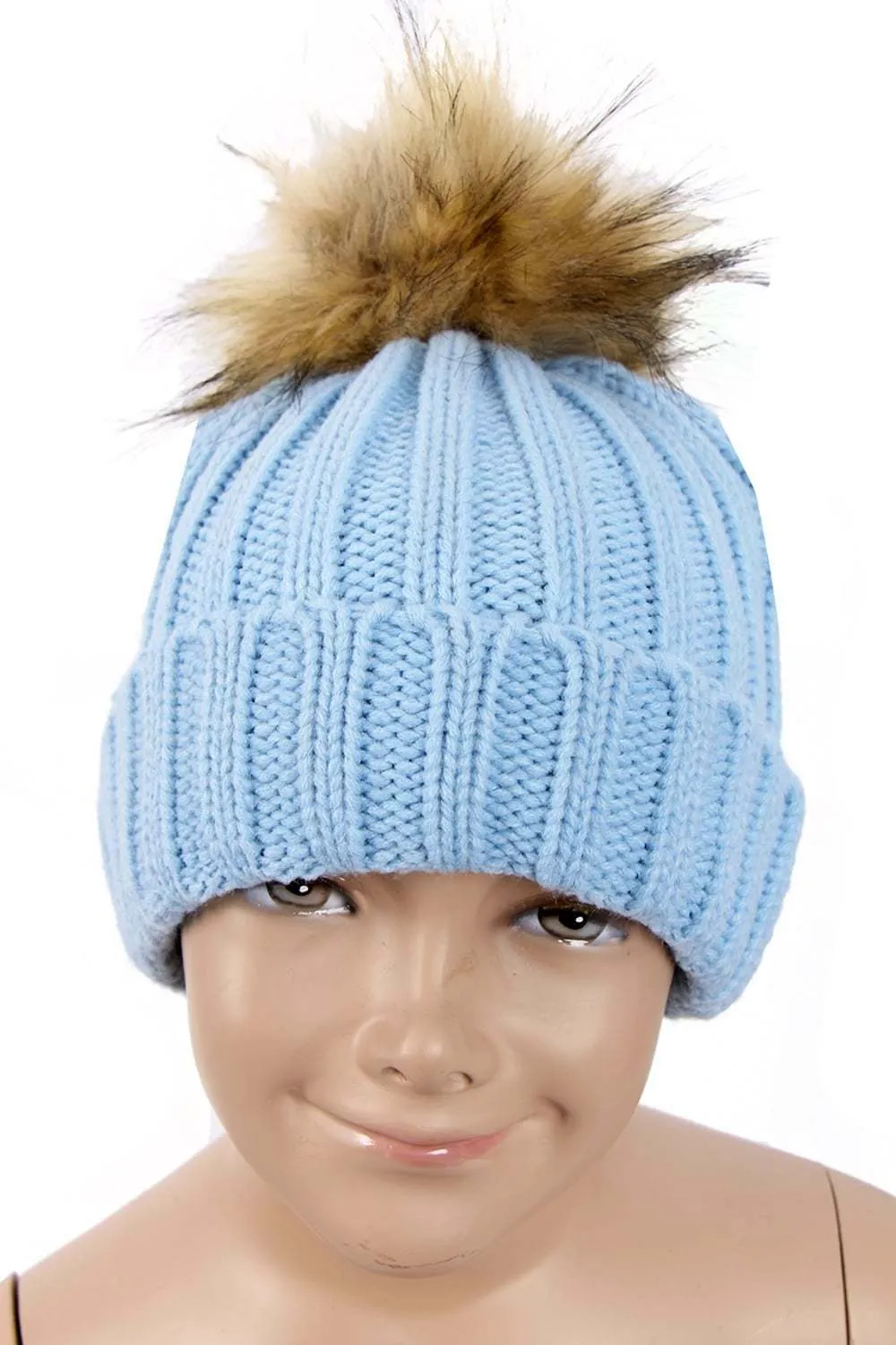 KID Detachable Faux Fur Bobble Pom Pom Hat