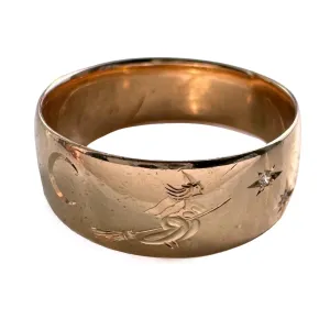 reimagined A N T I Q U E // the best witch / 14k rosy antique band with a witch flying on a broom / size 7.25ish