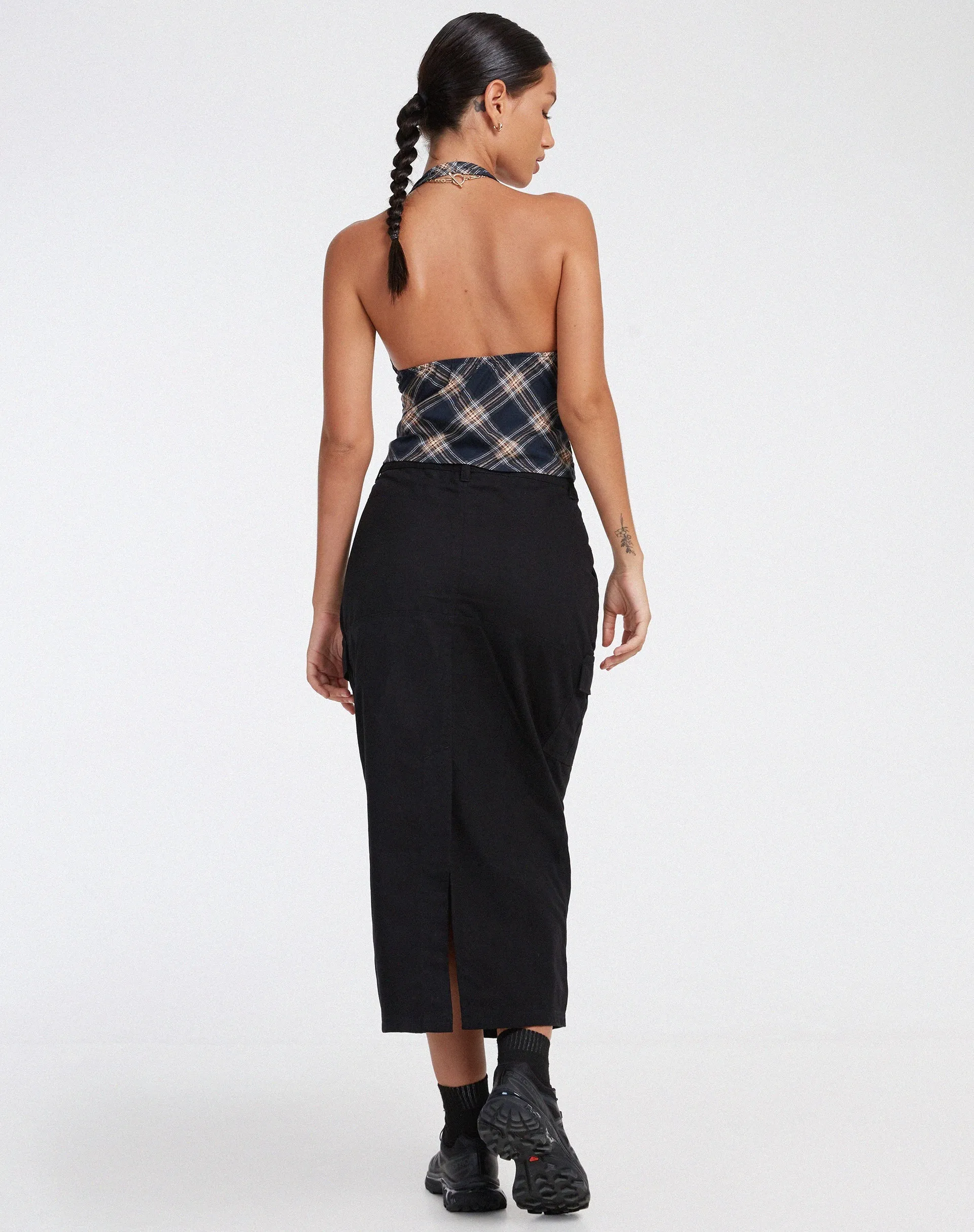 Roula Halter Top in 20's Check Black and Grey