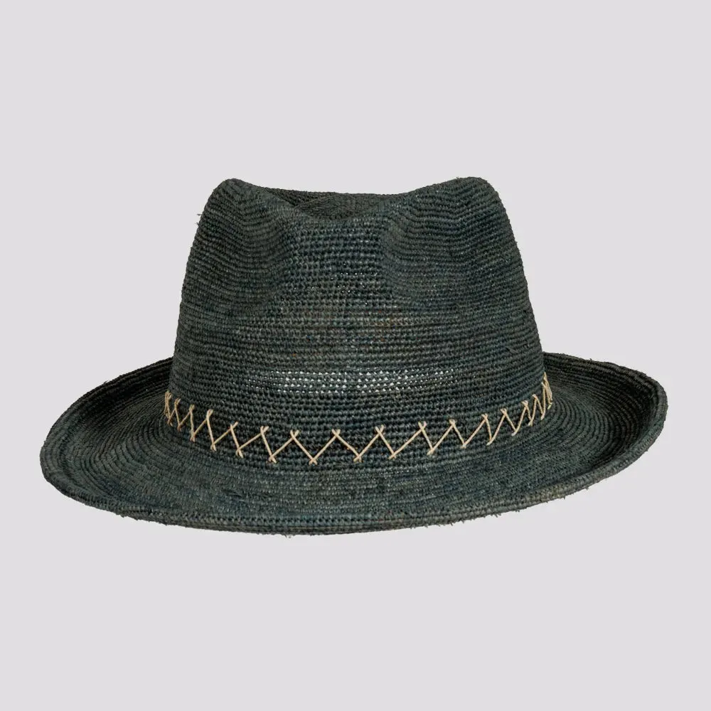 Sicily | Mens Crocheted Raffia Straw Fedora Hat with Stitching