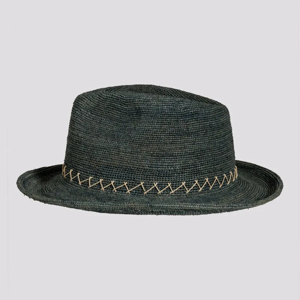 Sicily | Mens Crocheted Raffia Straw Fedora Hat with Stitching