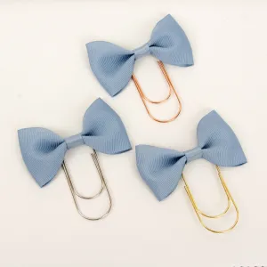 Slate Blue Bow Wide Planner Clip - Bookmark in Silver, Gold or Rose Gold